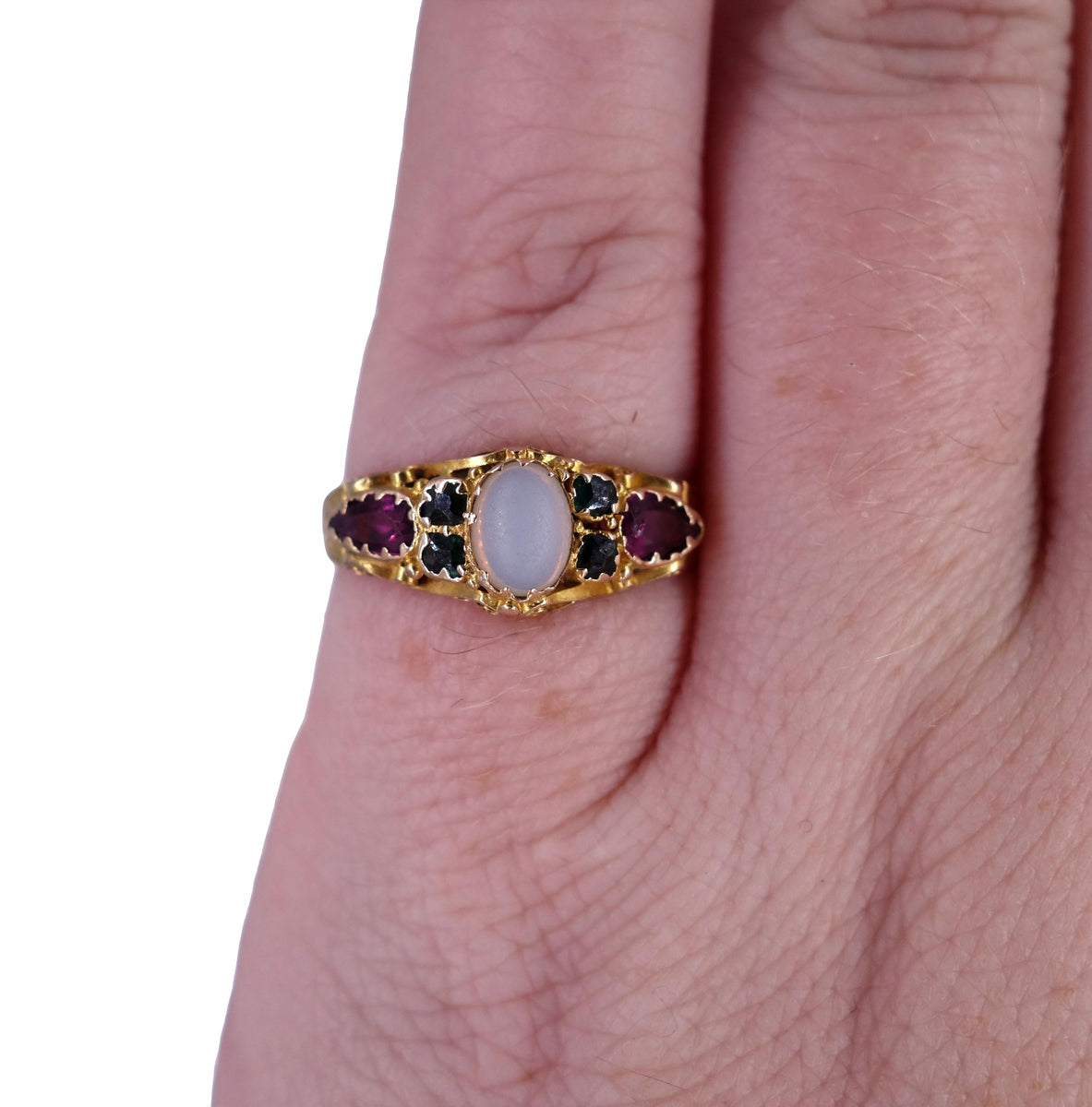 Victorian C. 1873 Moonstone, Emerald and Garnet 15K Gold Ring – JYMankin  Jewelry