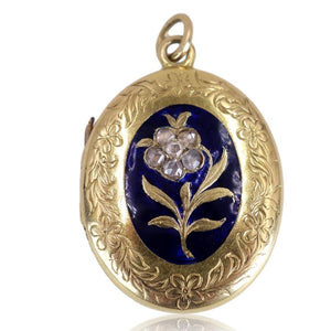 Victorian C. 1856 Rose Cut Diamond, Blue Enamel and Gold Portrait Miniature Locket