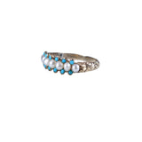 Georgian C. 1820 Half Hoop Pearl and Turquoise 15K Gold Ring Size