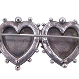 Victorian C. 1896 Three Tone Sterling Silver and Gold Double Heart Mizpah Brooch