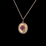 Victorian c. 1870 Etruscan Revival Garnet Cabochon 18K Gold Locket Brooch Pendant