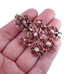 Georgian C. 1780 Flat Cut Garnet and Pearl Pendant Brooch