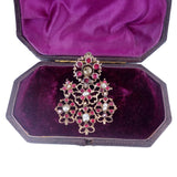 Georgian C. 1780 Flat Cut Garnet and Pearl Pendant Brooch