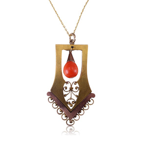 Victorian C. 1860 Etruscan Revival Coral and Gold Pendant Necklace