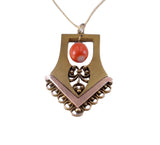 Victorian C. 1860 Etruscan Revival Coral and Gold Pendant Necklace