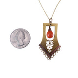 Victorian C. 1860 Etruscan Revival Coral and Gold Pendant Necklace