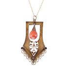 Victorian C. 1860 Etruscan Revival Coral and Gold Pendant Necklace