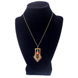 Victorian C. 1860 Etruscan Revival Coral and Gold Pendant Necklace