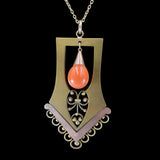 Victorian C. 1860 Etruscan Revival Coral and Gold Pendant Necklace