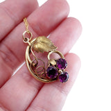 Victorian C. 1870 18K Gold and Three Stone Garnet Grape Pendant Necklace