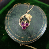 Victorian C. 1870 18K Gold and Three Stone Garnet Grape Pendant Necklace