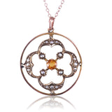 Edwardian C. 1910 Citrine, Split Pearl and Rose Gold Pendant Necklace