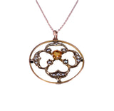 Edwardian C. 1910 Citrine, Split Pearl and Rose Gold Pendant Necklace