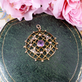 Edwardian C. 1910 Amethyst, Split Seed Pearl and Rose Gold Pendant Necklace