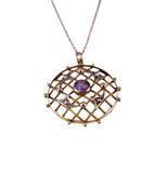 Edwardian C. 1910 Amethyst, Split Seed Pearl and Rose Gold Pendant Necklace