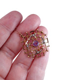 Edwardian C. 1910 Amethyst, Split Seed Pearl and Rose Gold Pendant Necklace