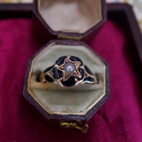 Victorian C. 1860 Black Enamel, Pearl and 15K Gold Mourning Ring