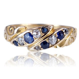 Edwardian C. 1910 Diamond and Sapphire 18K Gold Ring