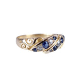 Edwardian C. 1910 Diamond and Sapphire 18K Gold Ring