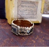 Georgian C. 1832 "In Memory Of" Gold and Black Enamel Eternity Mourning Ring