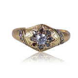 Victorian C. 1860 Old Mine Cut and Rose Cut Diamond Cluster Gold Ring