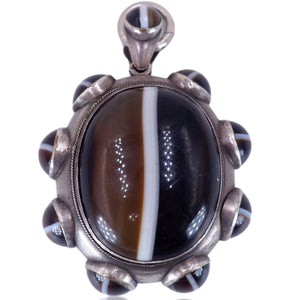 Victorian C. 1880 Banded Agate Locket Pendant