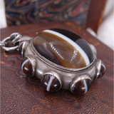 Victorian C. 1880 Banded Agate Locket Pendant